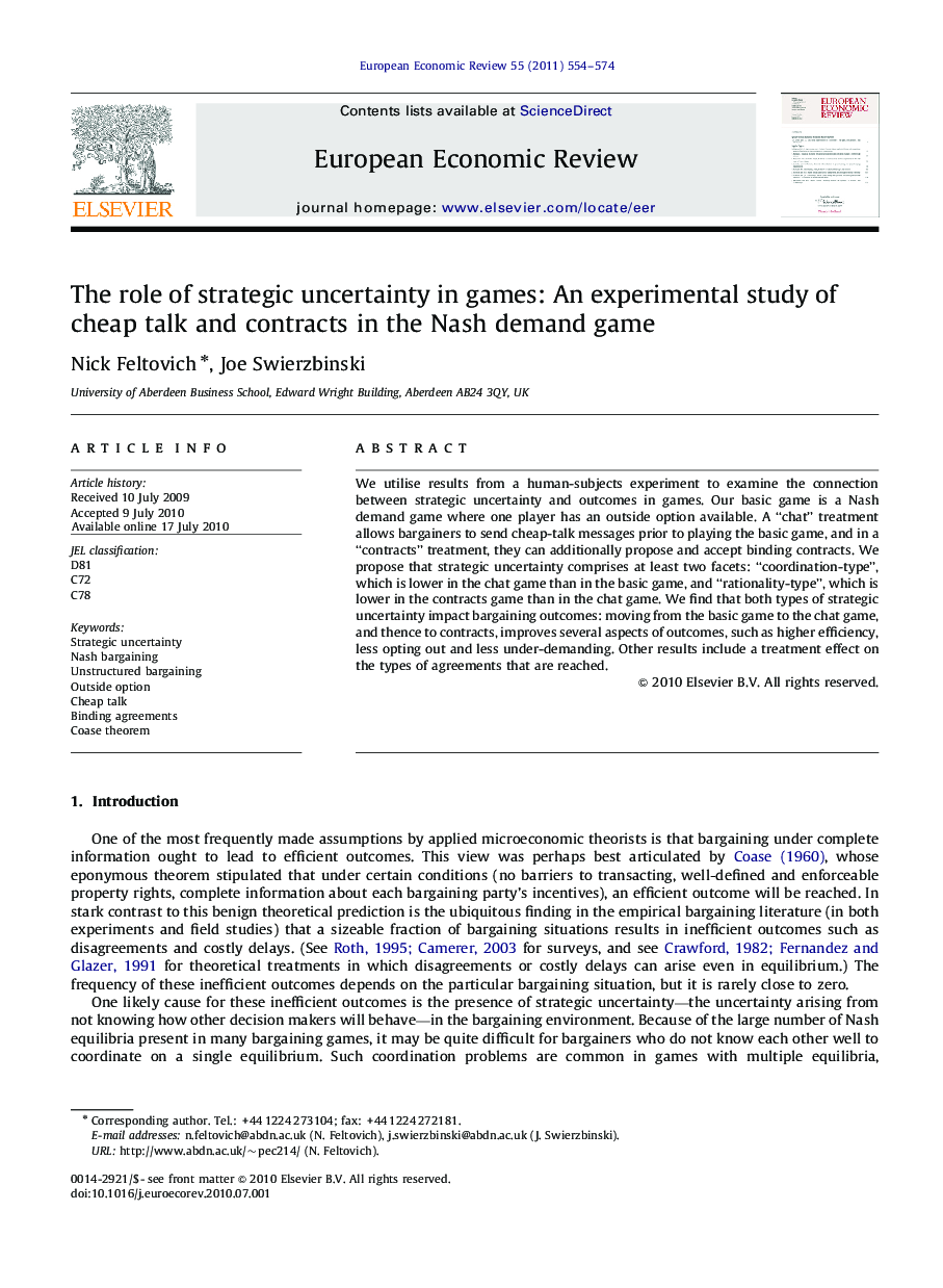 The role of strategic uncertainty in games: An experimental study of cheap talk and contracts in the Nash demand game