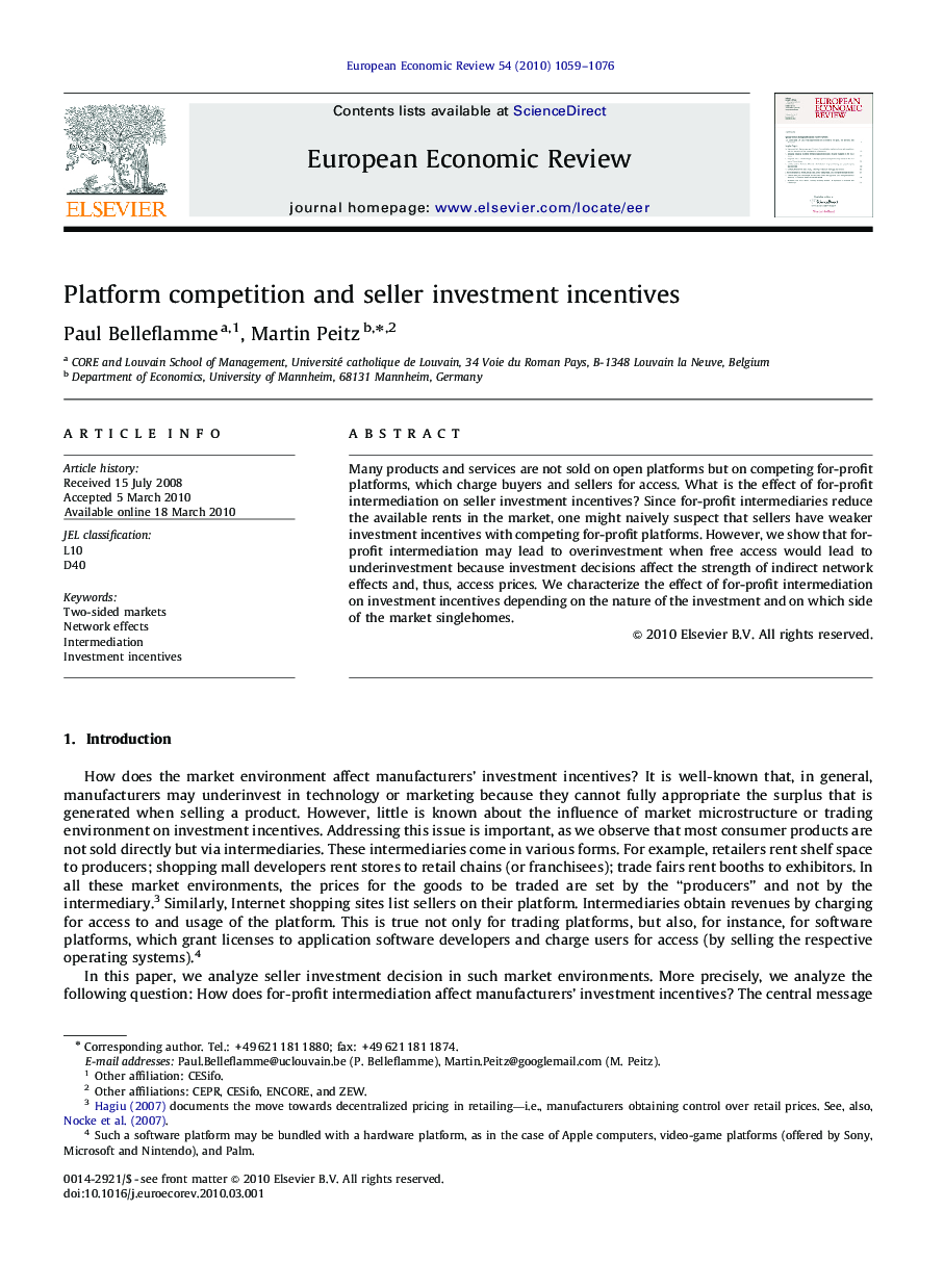 Platform competition and seller investment incentives