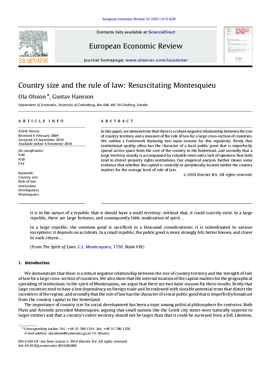 Country size and the rule of law: Resuscitating Montesquieu