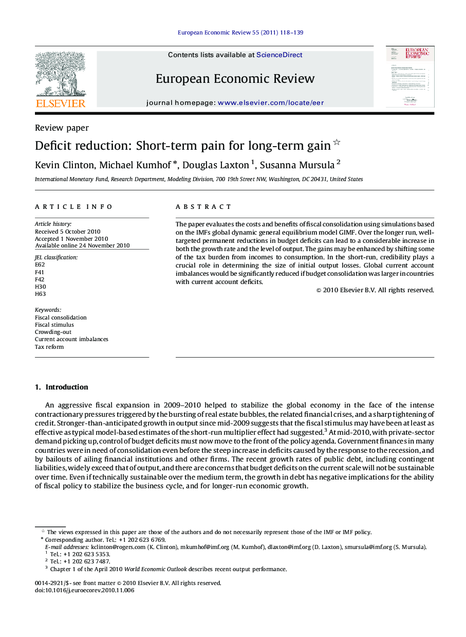 Review paperDeficit reduction: Short-term pain for long-term gain