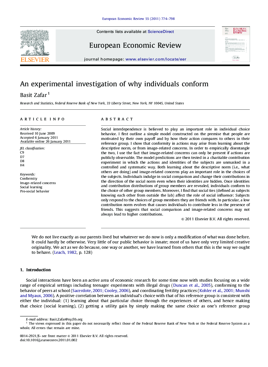 An experimental investigation of why individuals conform