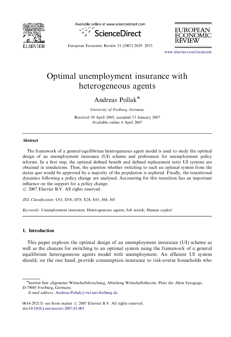 Optimal unemployment insurance with heterogeneous agents