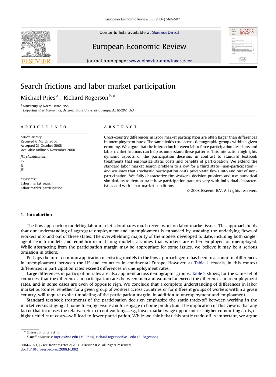 Search frictions and labor market participation