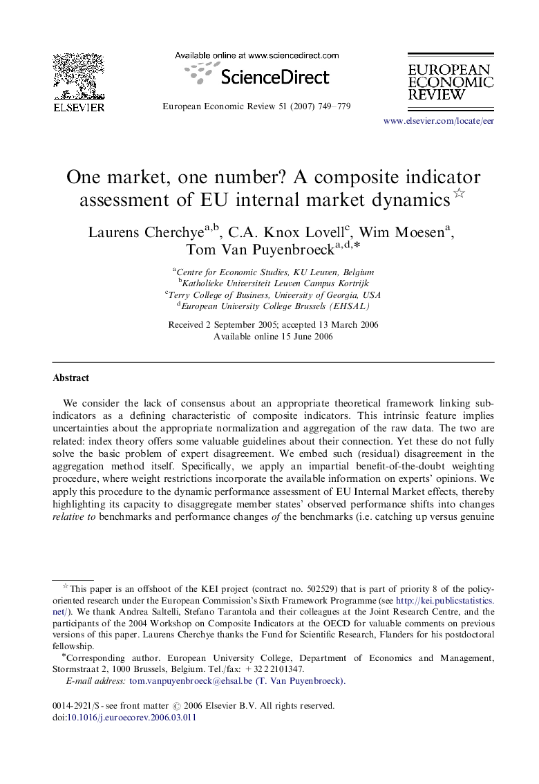 One market, one number? A composite indicator assessment of EU internal market dynamics