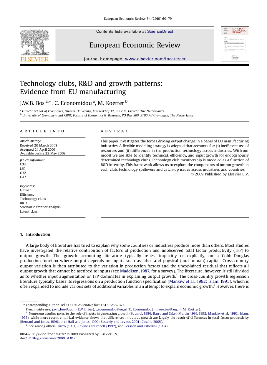 Technology clubs, R&D and growth patterns: Evidence from EU manufacturing