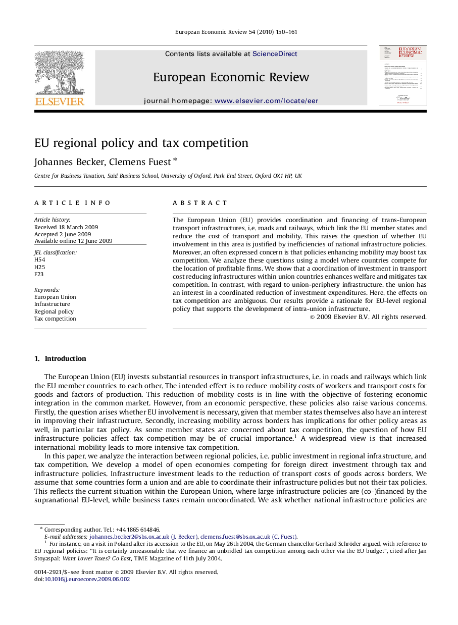 EU regional policy and tax competition