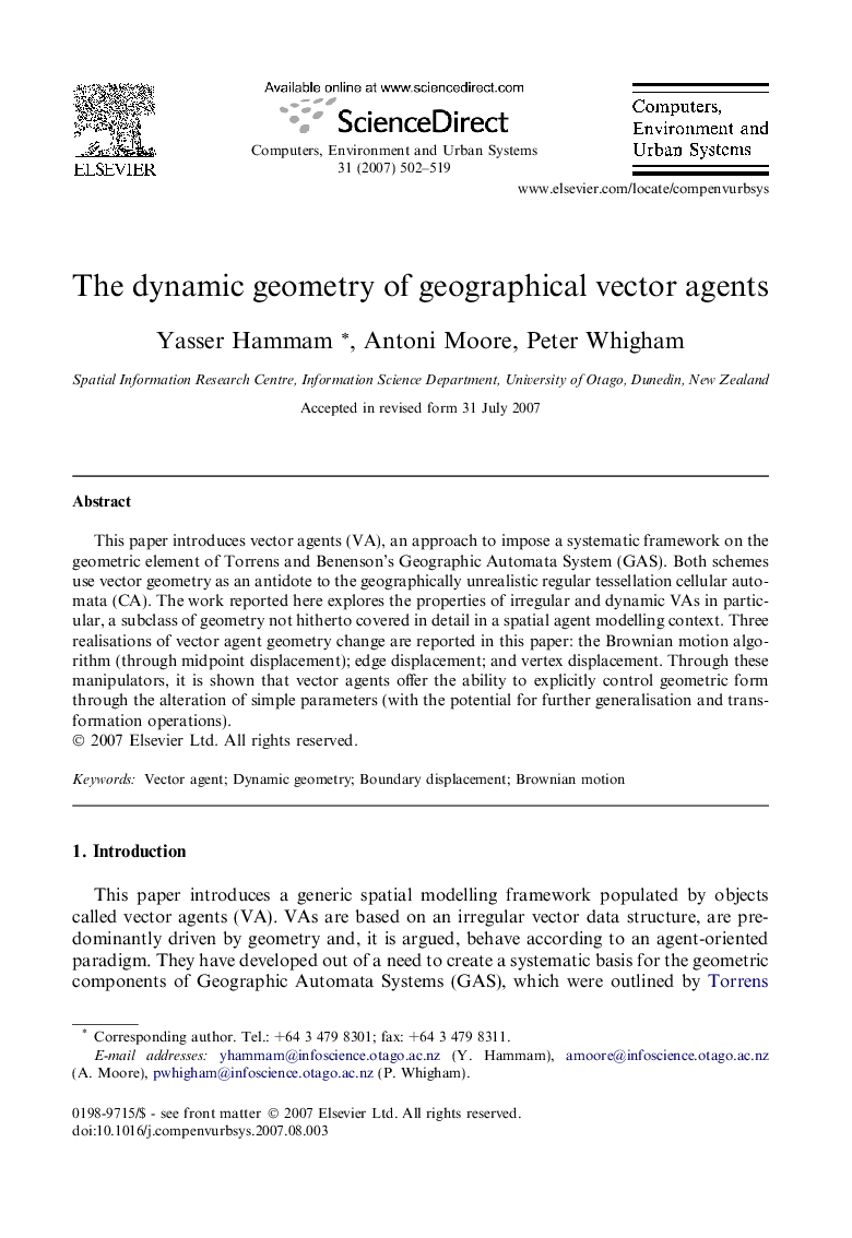 The dynamic geometry of geographical vector agents