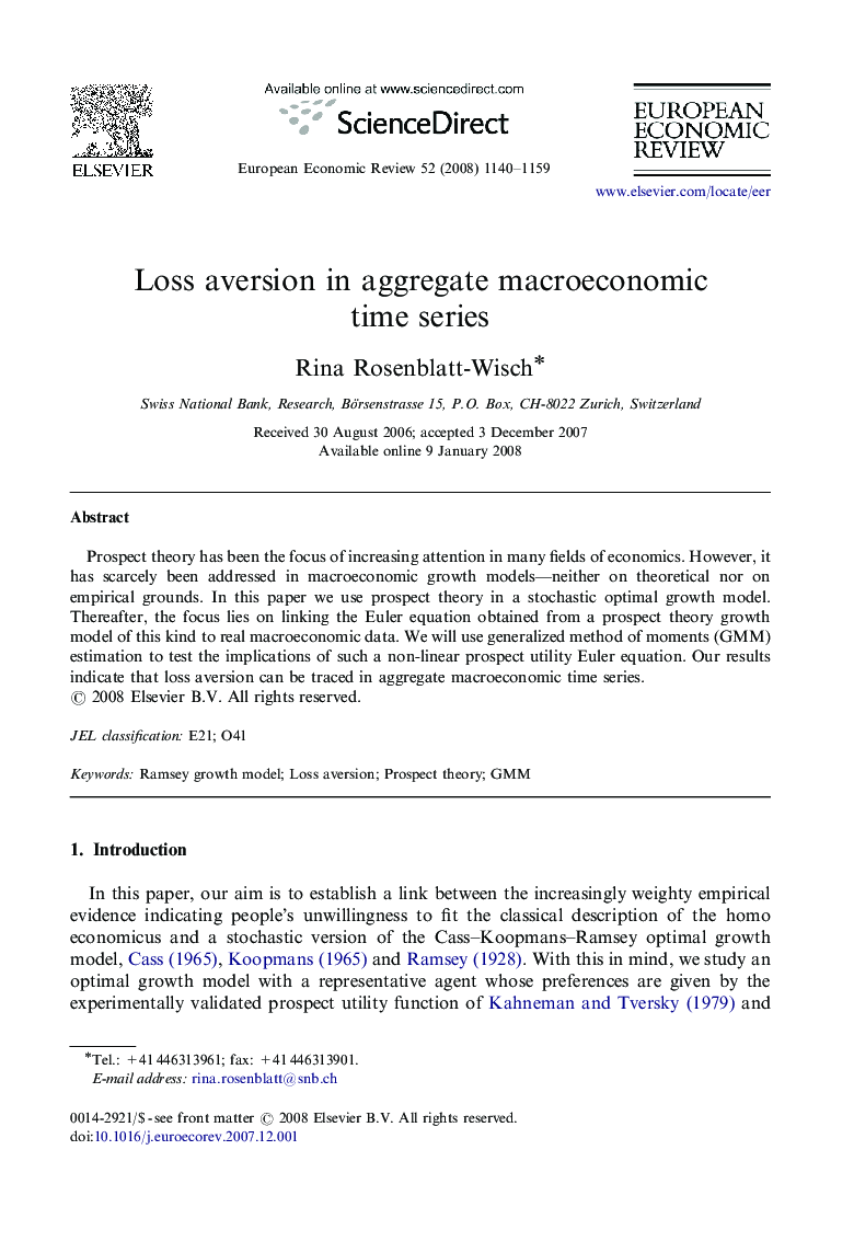 Loss aversion in aggregate macroeconomic time series