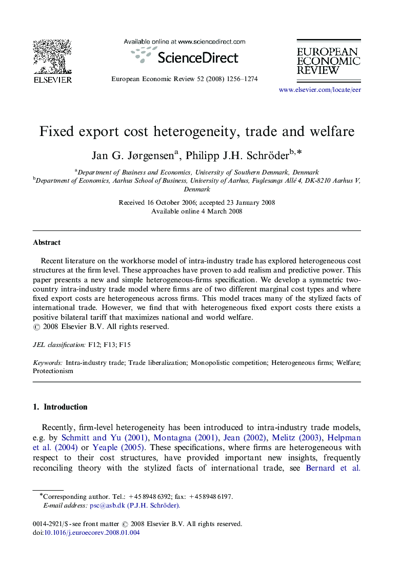 Fixed export cost heterogeneity, trade and welfare