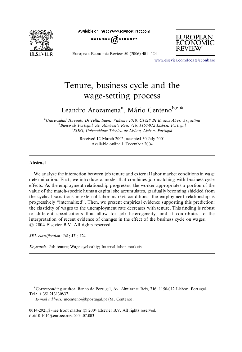 Tenure, business cycle and the wage-setting process