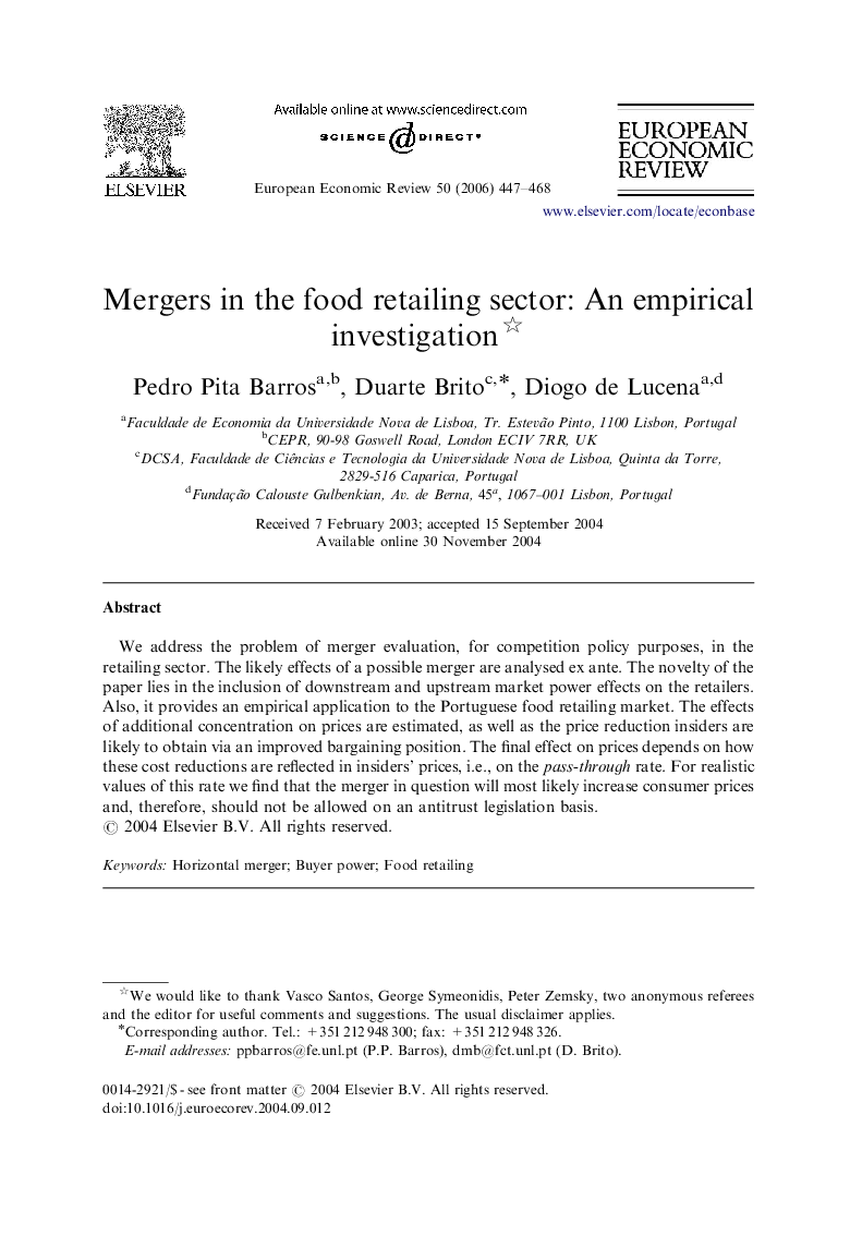 Mergers in the food retailing sector: An empirical investigation