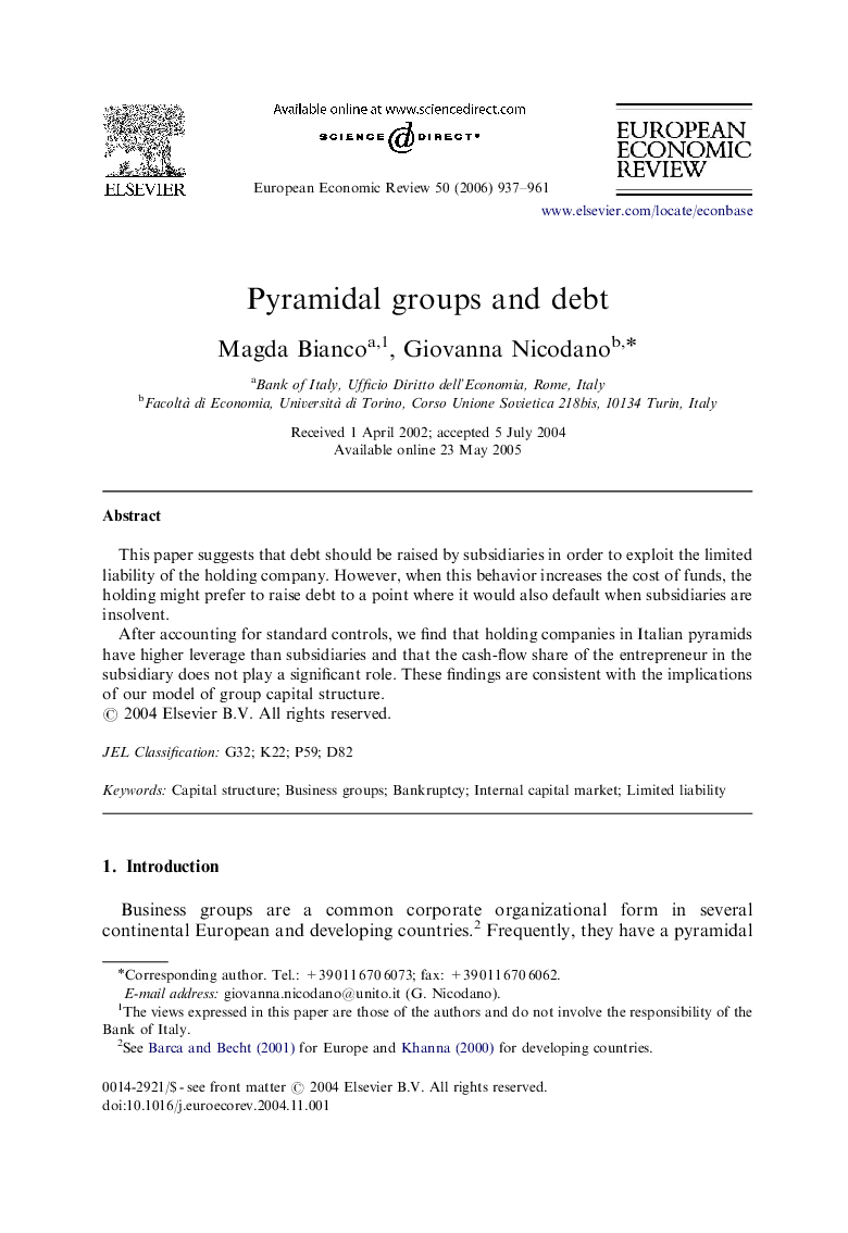 Pyramidal groups and debt