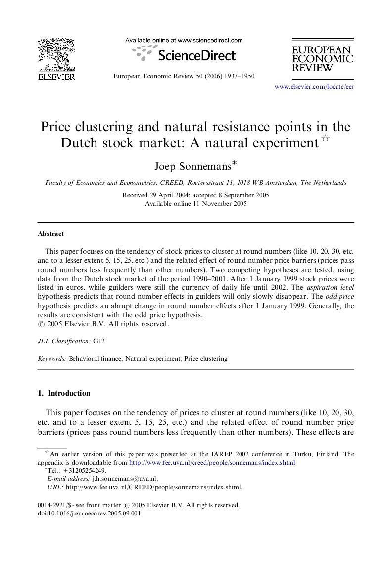 Price clustering and natural resistance points in the Dutch stock market: A natural experiment