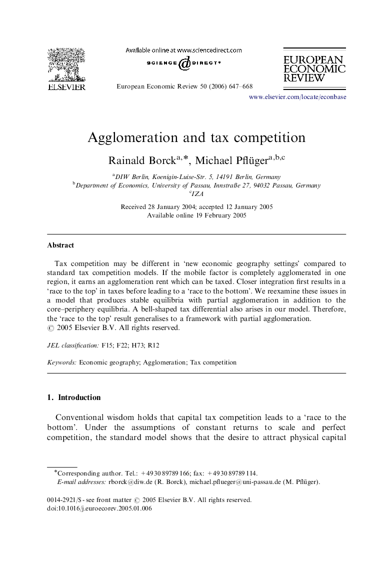 Agglomeration and tax competition