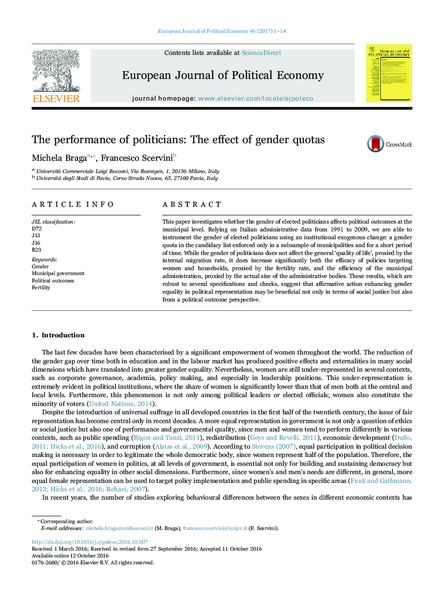 The performance of politicians: The effect of gender quotas