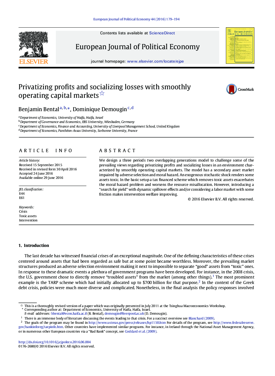 Privatizing profits and socializing losses with smoothly operating capital markets*