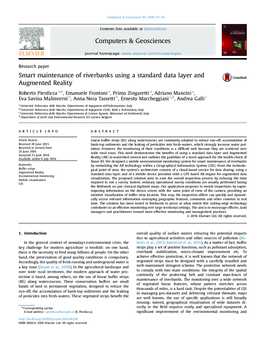 Smart maintenance of riverbanks using a standard data layer and Augmented Reality