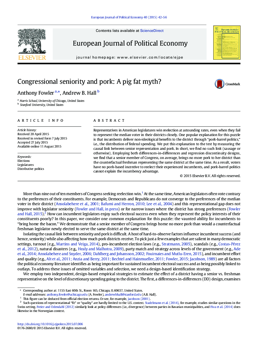 Congressional seniority and pork: A pig fat myth?