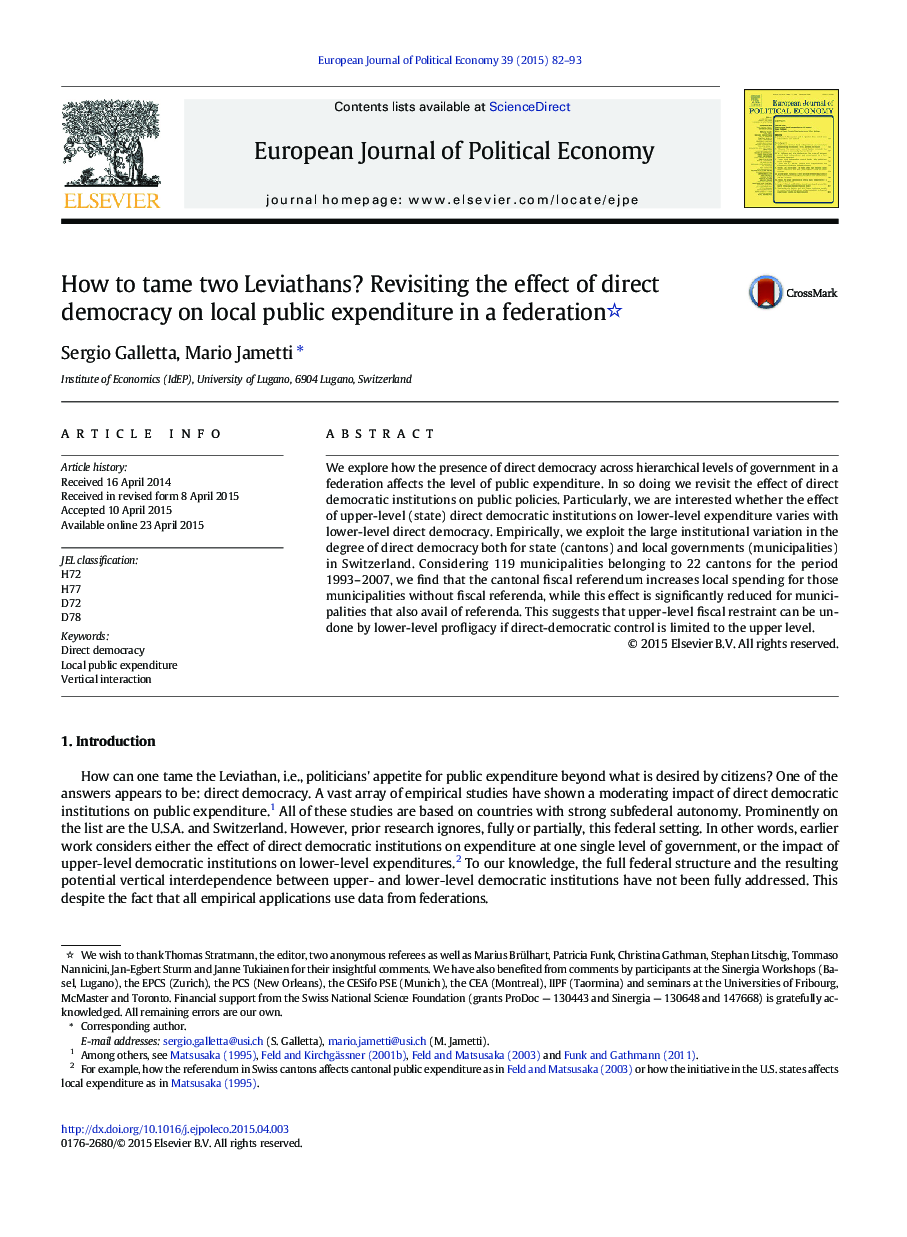 How to tame two Leviathans? Revisiting the effect of direct democracy on local public expenditure in a federation 