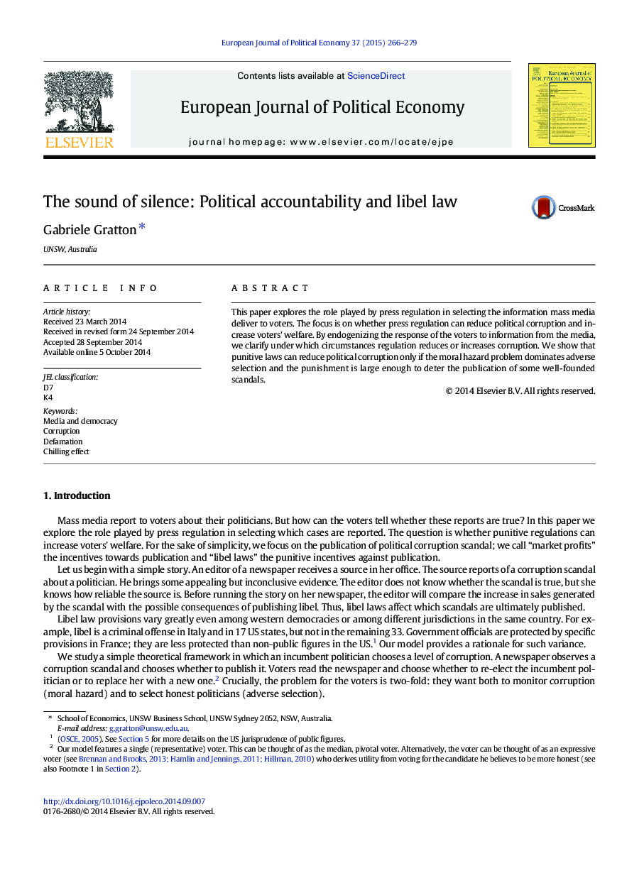 The sound of silence: Political accountability and libel law
