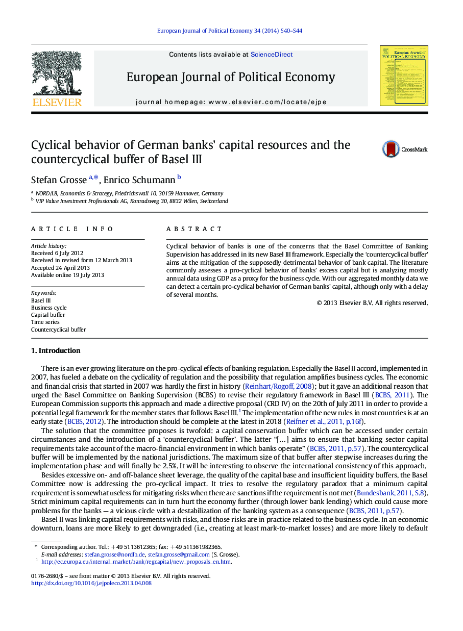 Cyclical behavior of German banks' capital resources and the countercyclical buffer of Basel III