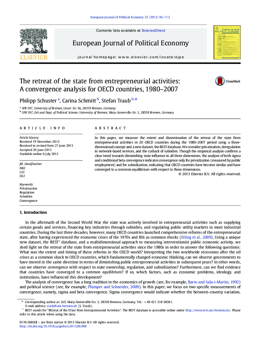 The retreat of the state from entrepreneurial activities: A convergence analysis for OECD countries, 1980-2007