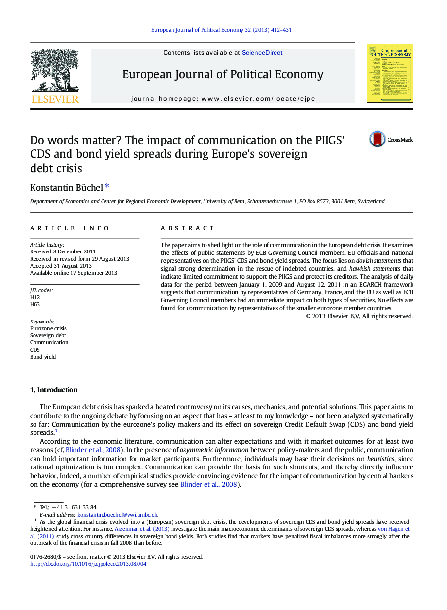 Do words matter? The impact of communication on the PIIGS' CDS and bond yield spreads during Europe's sovereign debt crisis