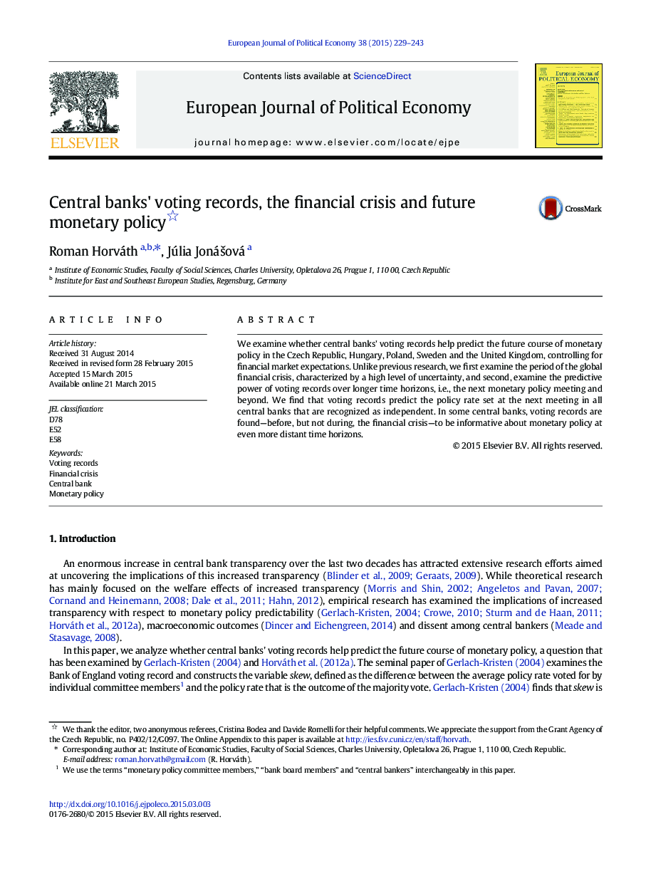 Central banks' voting records, the financial crisis and future monetary policy