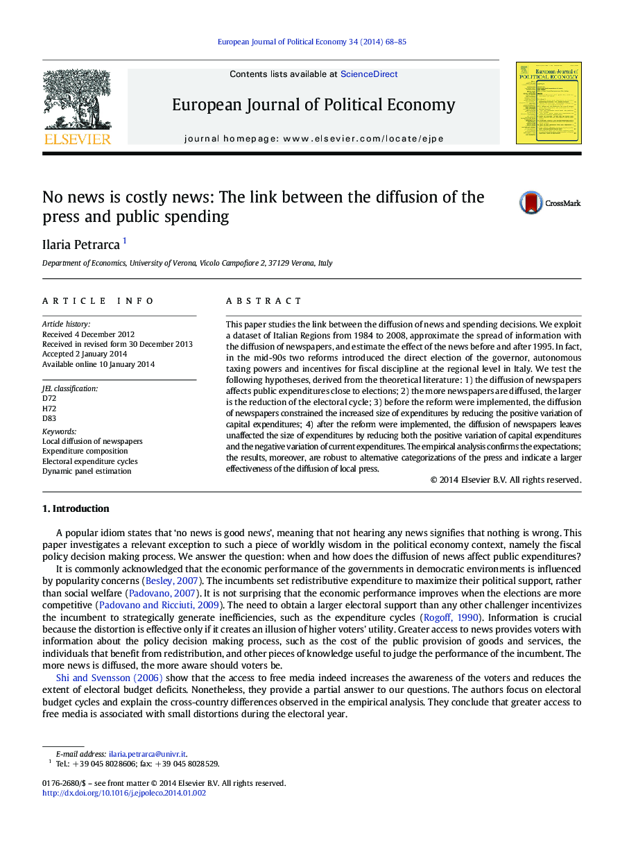 No news is costly news: The link between the diffusion of the press and public spending