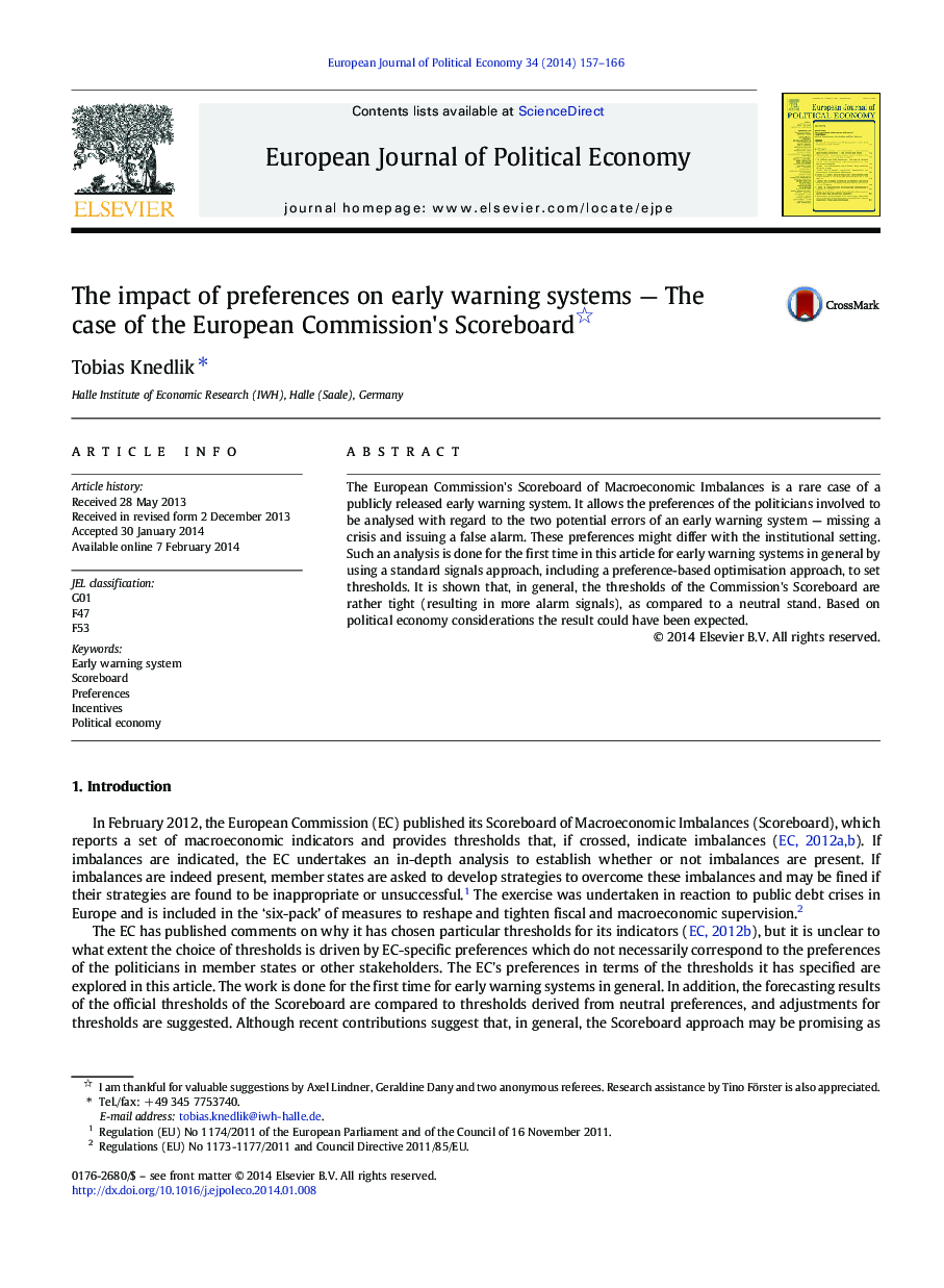 The impact of preferences on early warning systems - The case of the European Commission's Scoreboard