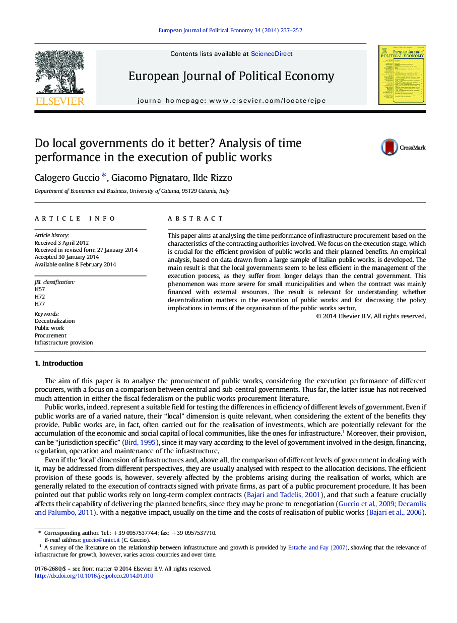 Do local governments do it better? Analysis of time performance in the execution of public works