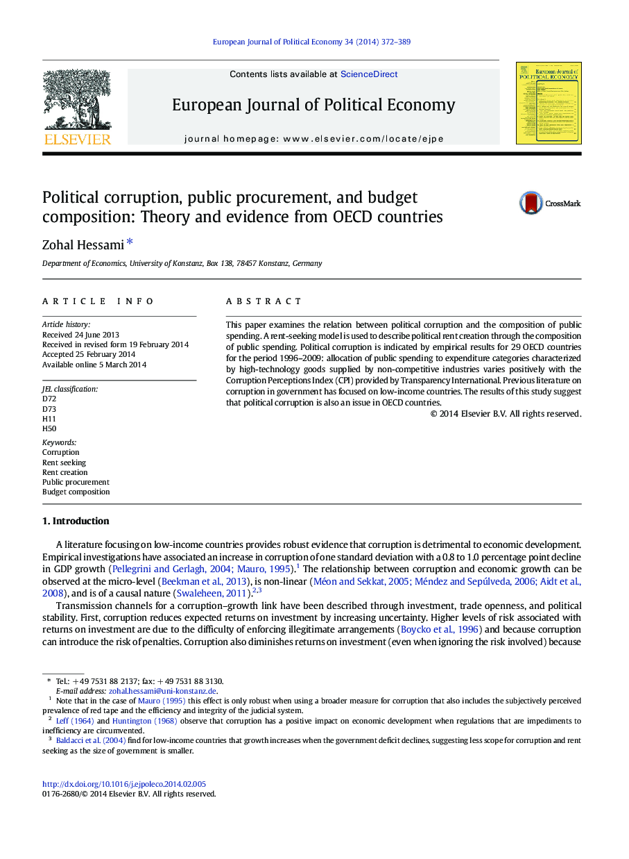 Political corruption, public procurement, and budget composition: Theory and evidence from OECD countries