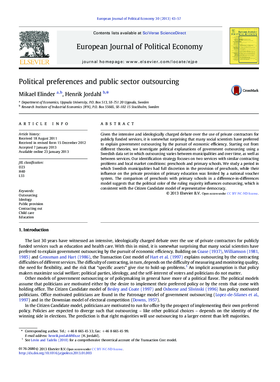 Political preferences and public sector outsourcing