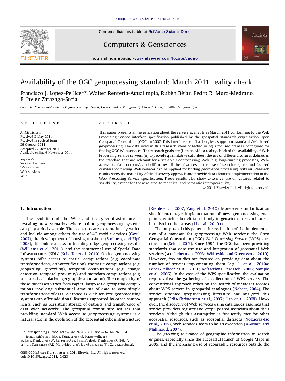 Availability of the OGC geoprocessing standard: March 2011 reality check