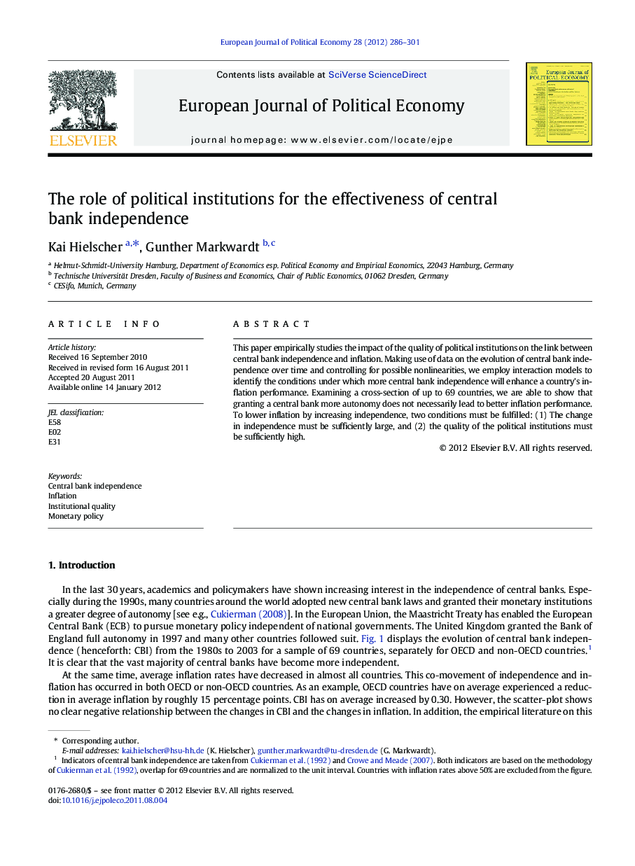 The role of political institutions for the effectiveness of central bank independence