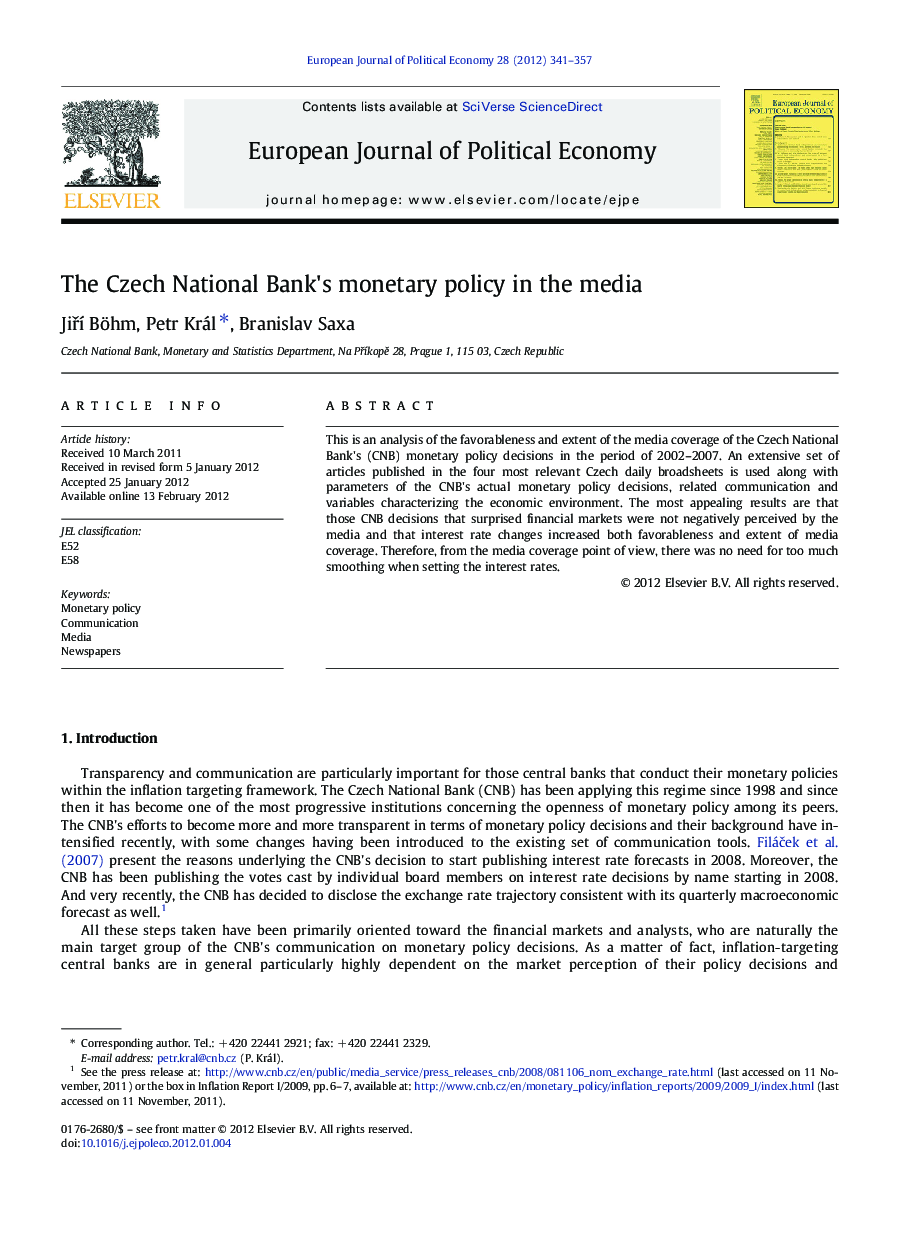 The Czech National Bank's monetary policy in the media