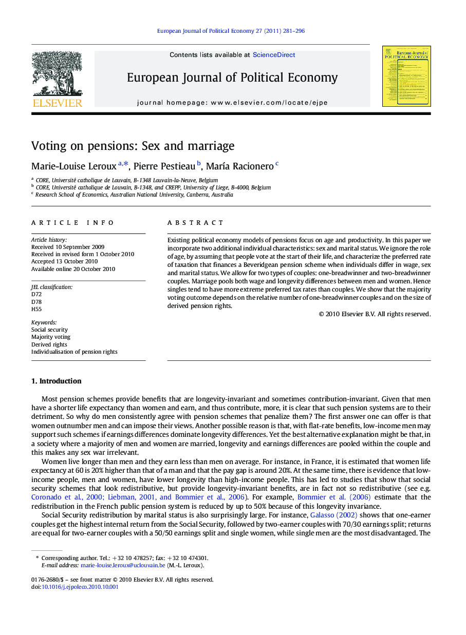 Voting on pensions: Sex and marriage