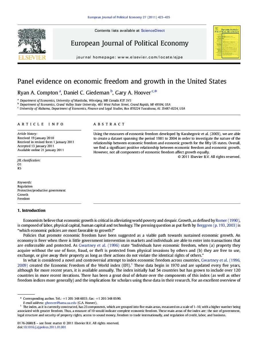 Panel evidence on economic freedom and growth in the United States