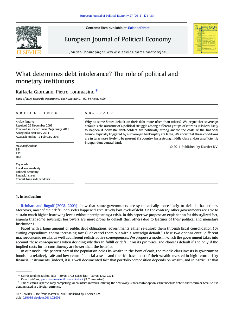 What determines debt intolerance? The role of political and monetary institutions