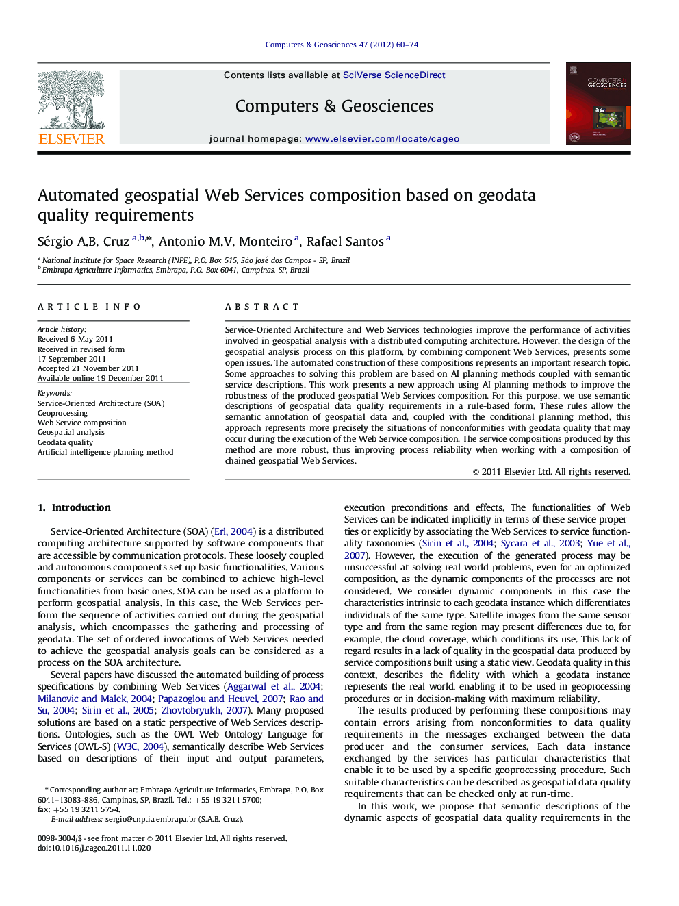 Automated geospatial Web Services composition based on geodata quality requirements