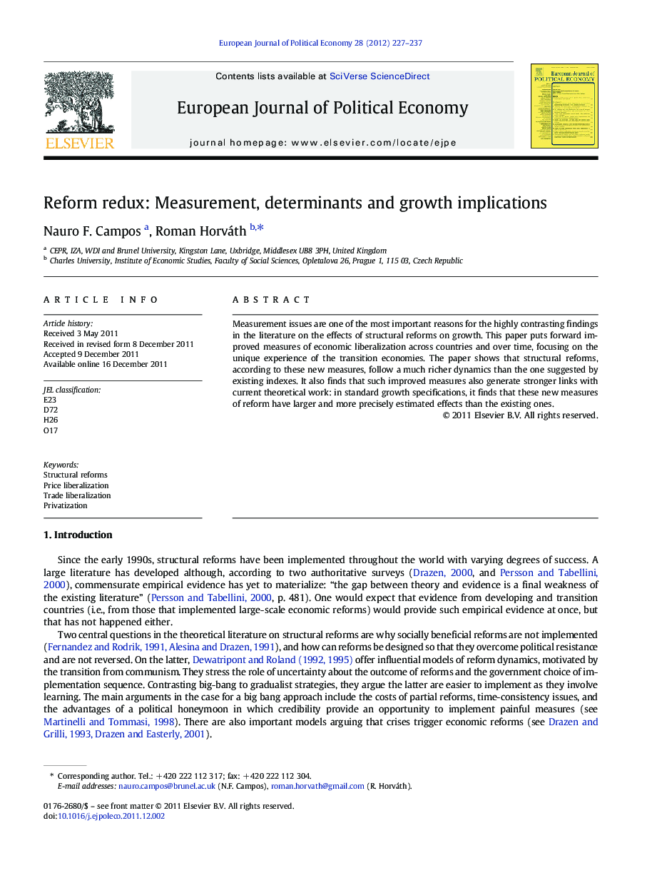 Reform redux: Measurement, determinants and growth implications