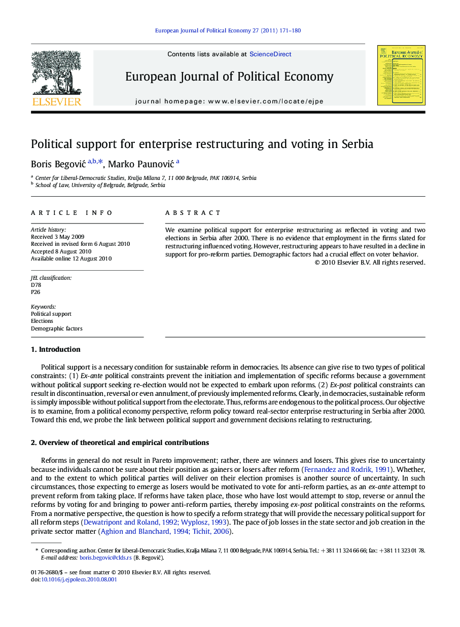 Political support for enterprise restructuring and voting in Serbia