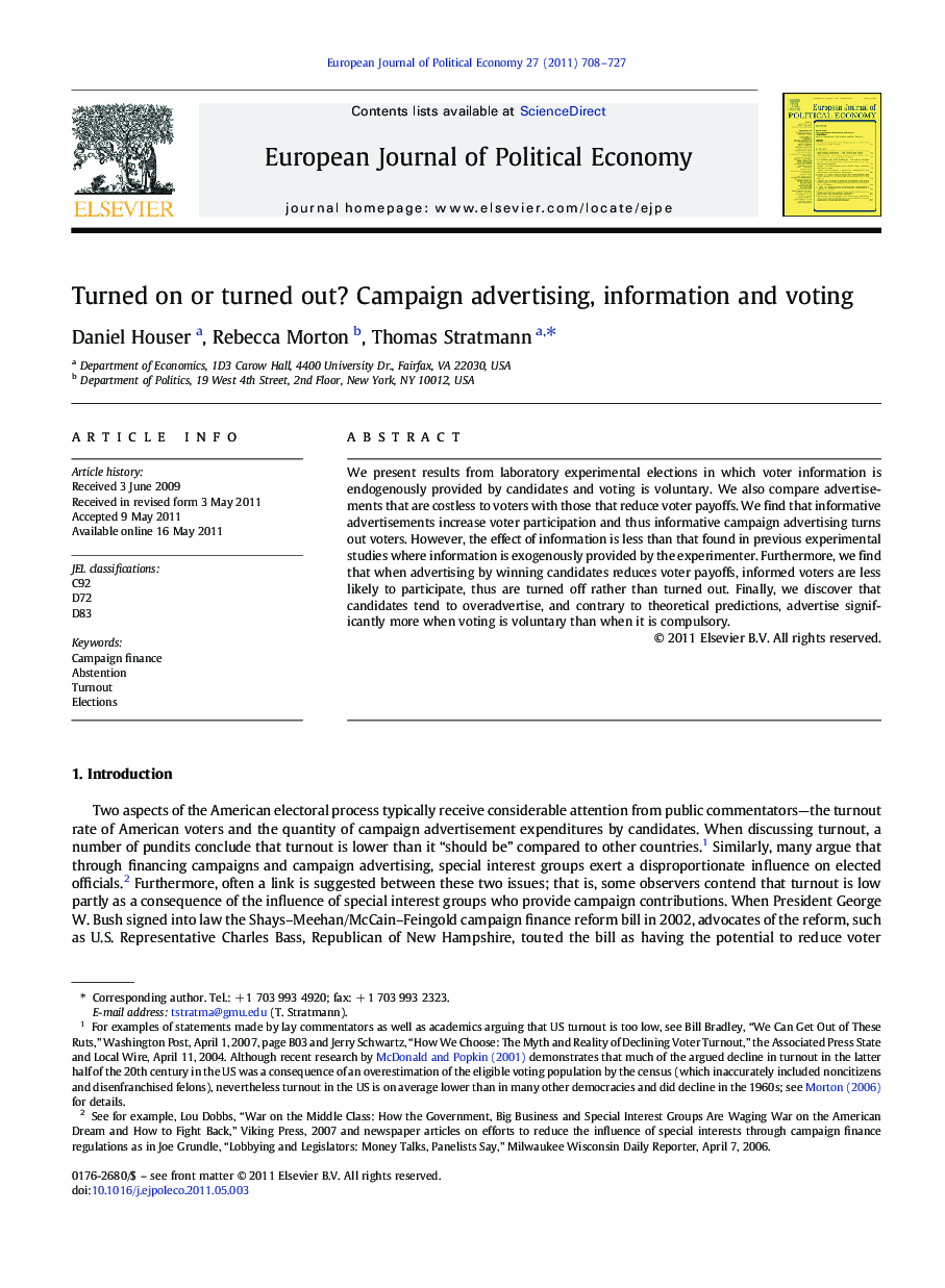 Turned on or turned out? Campaign advertising, information and voting
