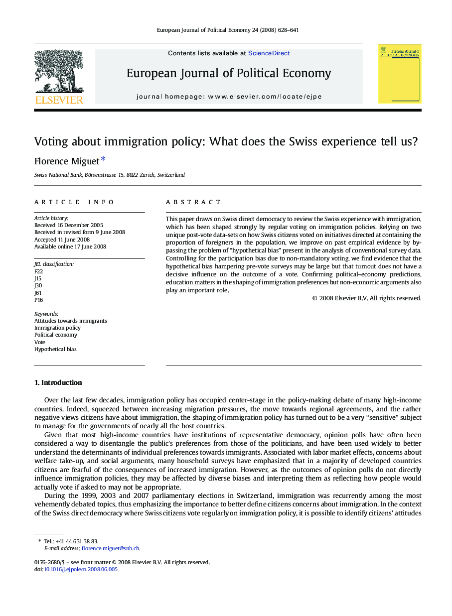 Voting about immigration policy: What does the Swiss experience tell us?