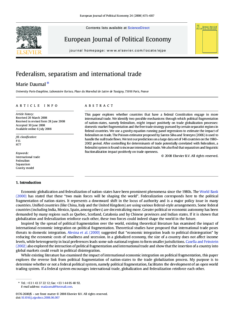 Federalism, separatism and international trade