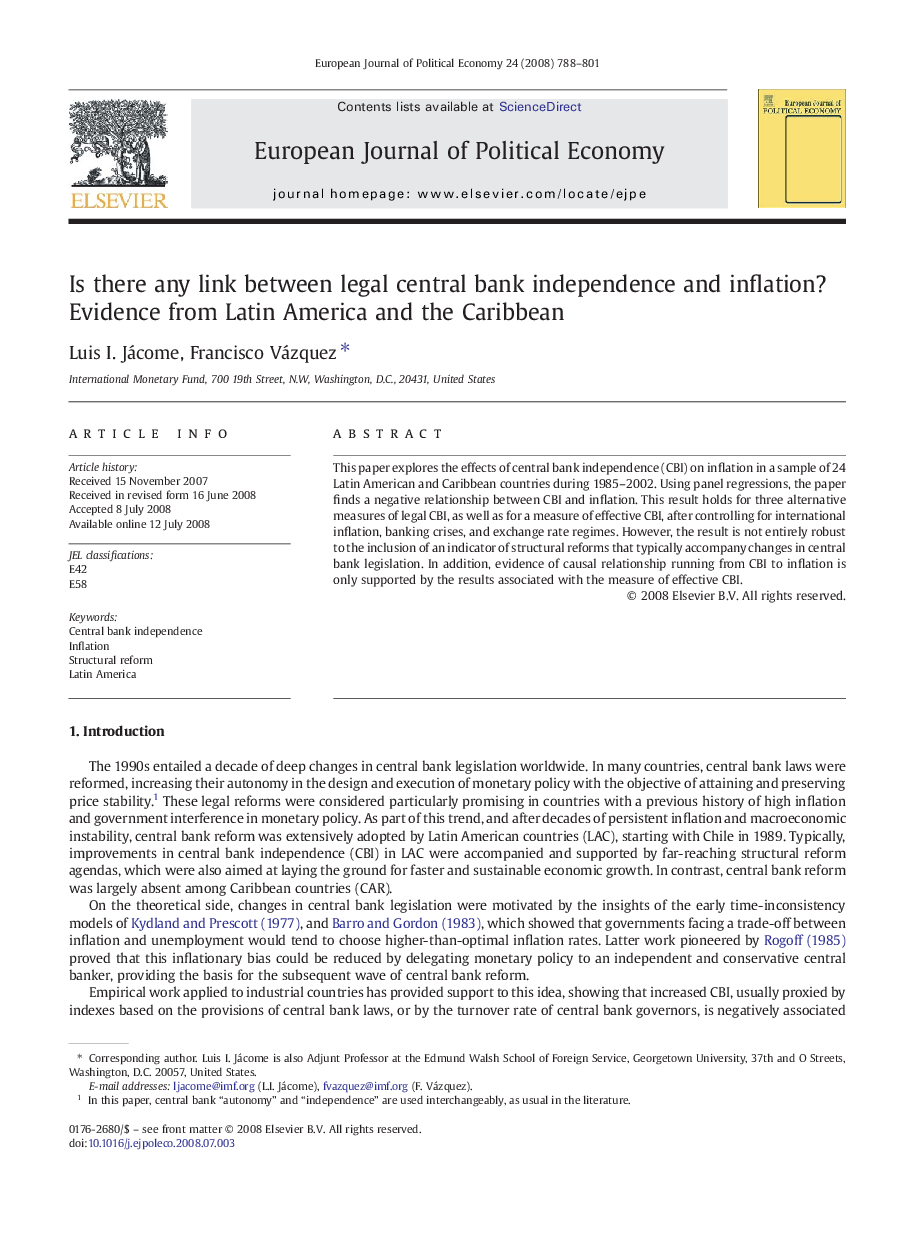 Is there any link between legal central bank independence and inflation? Evidence from Latin America and the Caribbean