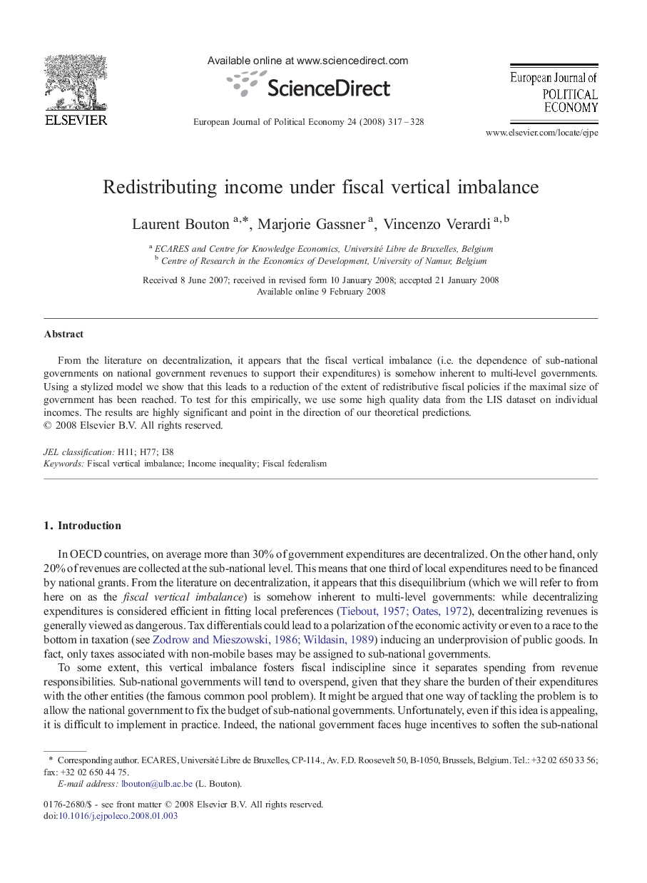 Redistributing income under fiscal vertical imbalance