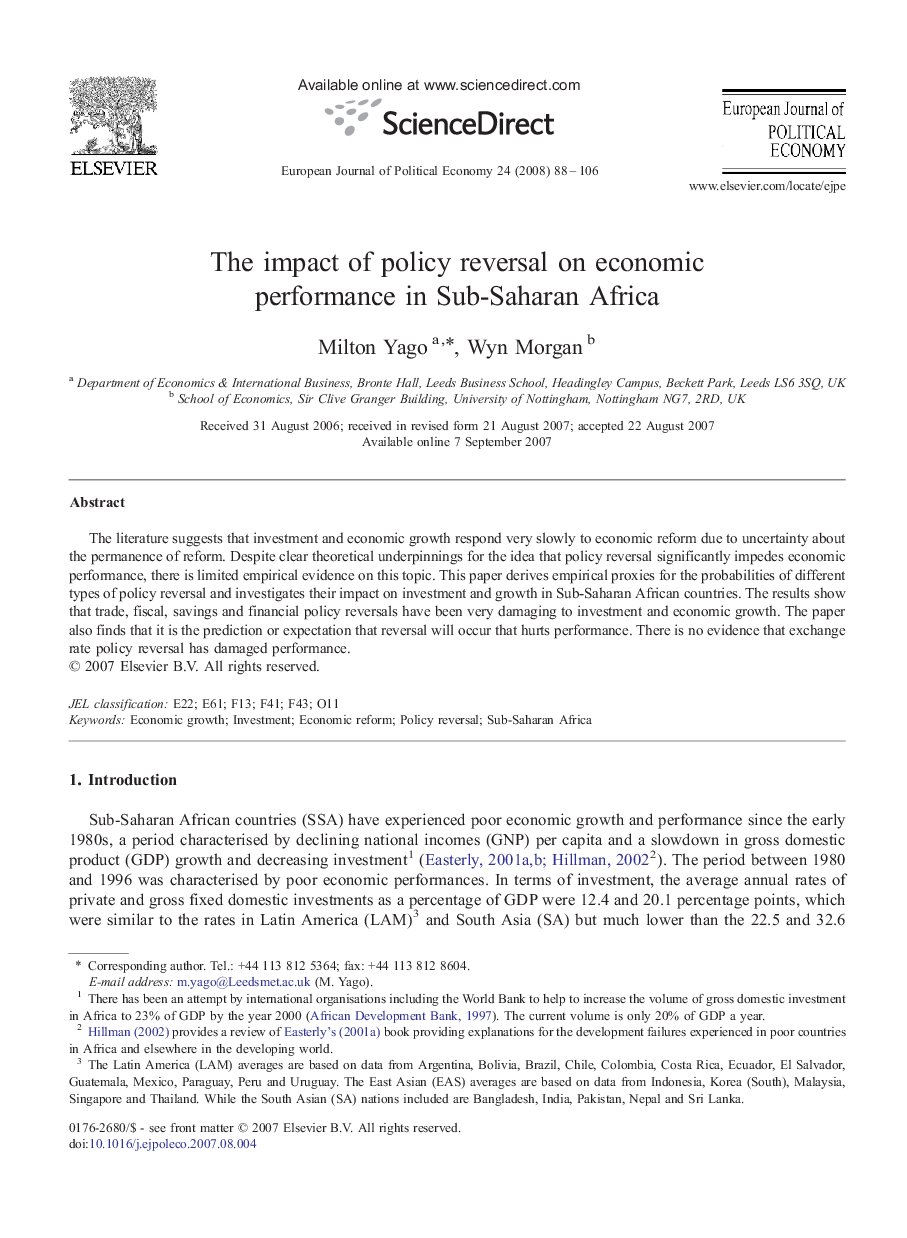 The impact of policy reversal on economic performance in Sub-Saharan Africa