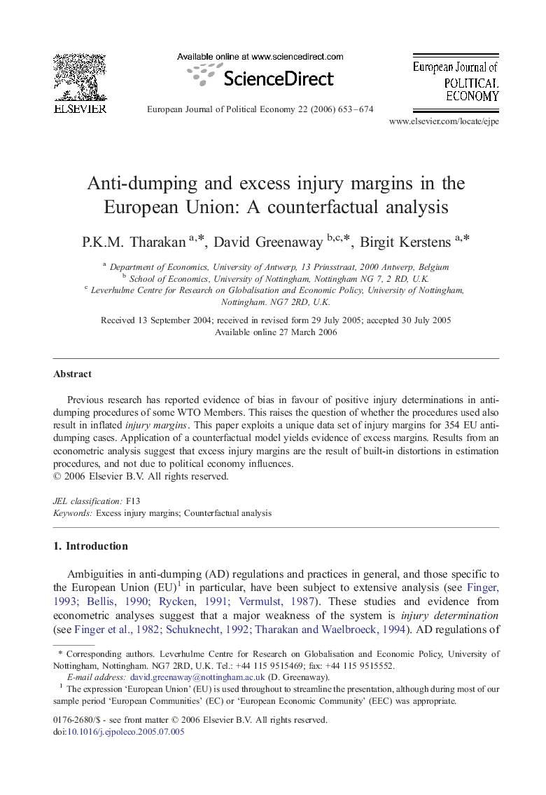 Anti-dumping and excess injury margins in the European Union: A counterfactual analysis