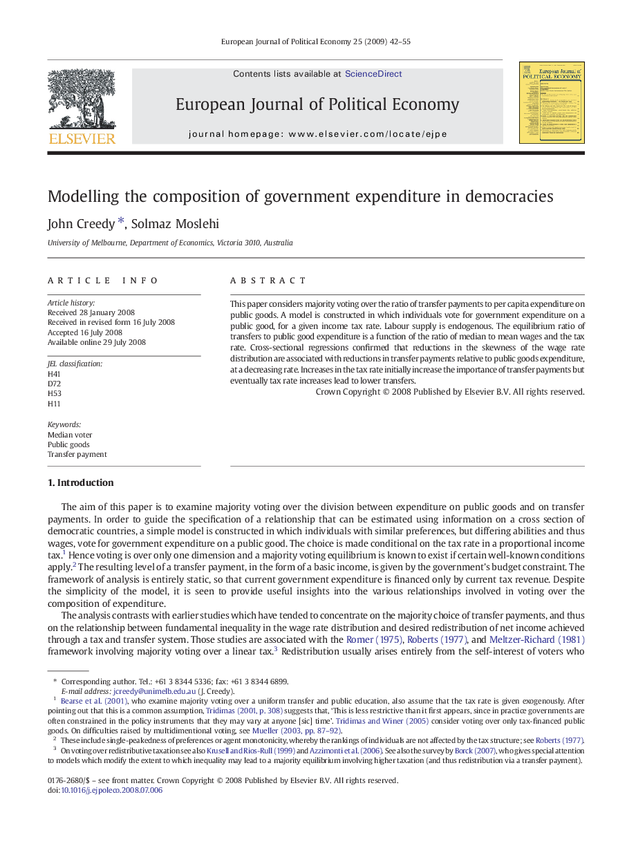 Modelling the composition of government expenditure in democracies